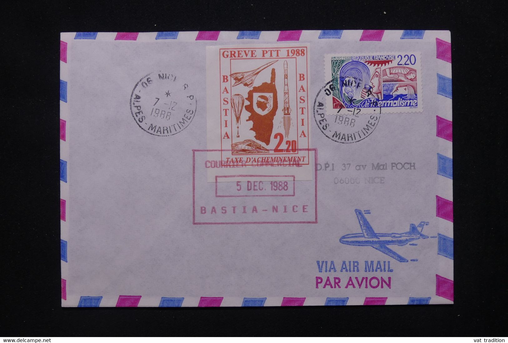 FRANCE - Timbre De Grêve De Bastia  Sur Enveloppe En 1988 Pour Nice - L 114868 - Dokumente