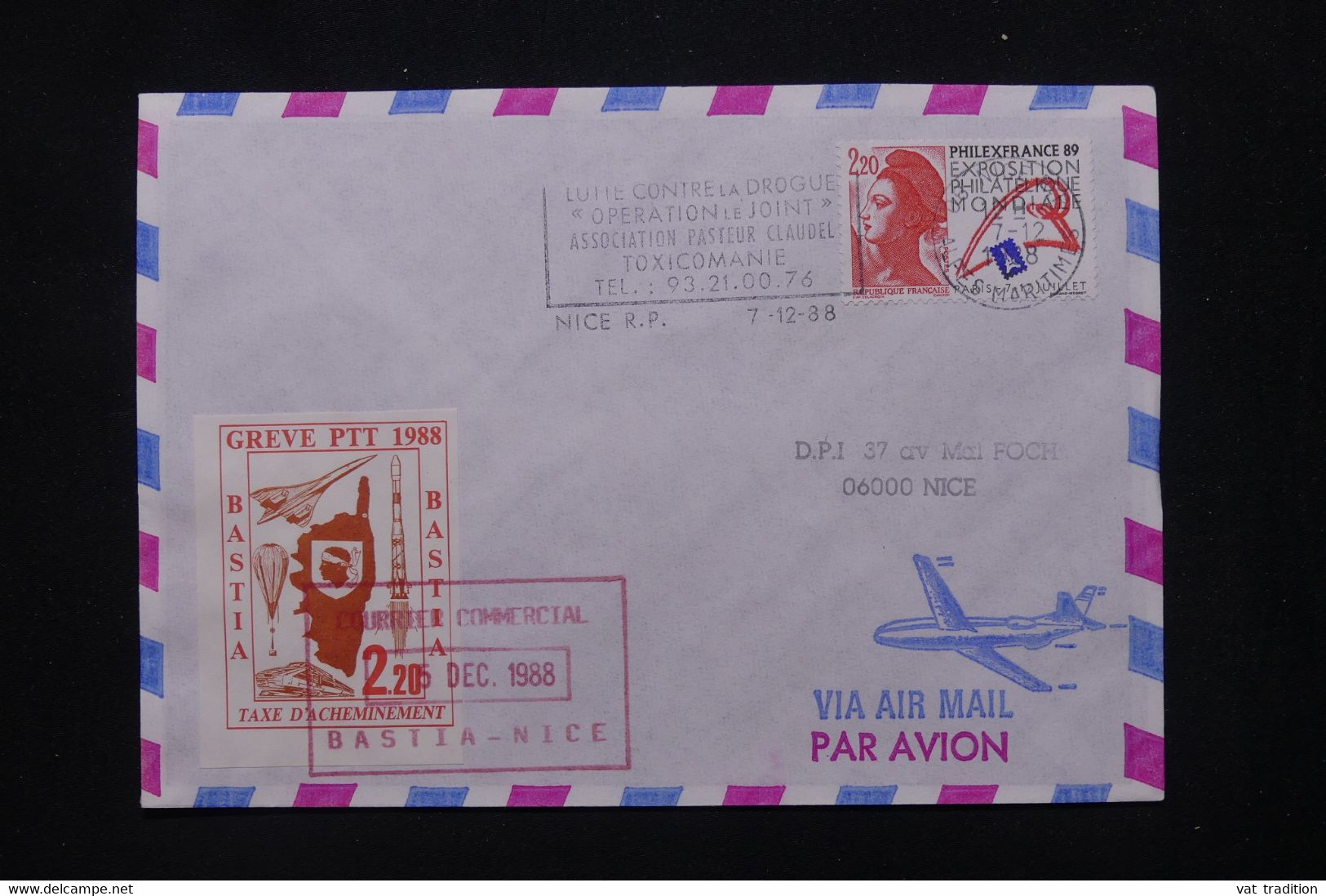 FRANCE - Timbre De Grêve De Bastia  Sur Enveloppe En 1988 Pour Nice - L 114871 - Dokumente