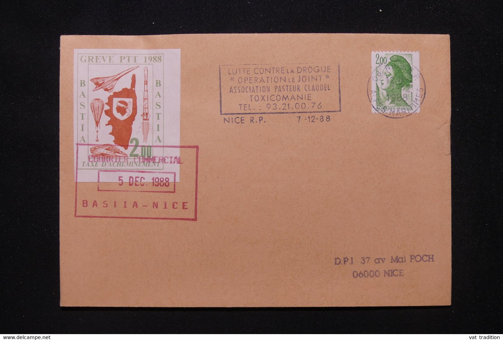 FRANCE - Timbre De Grêve De Bastia  Sur Enveloppe En 1988 Pour Nice - L 114874 - Dokumente