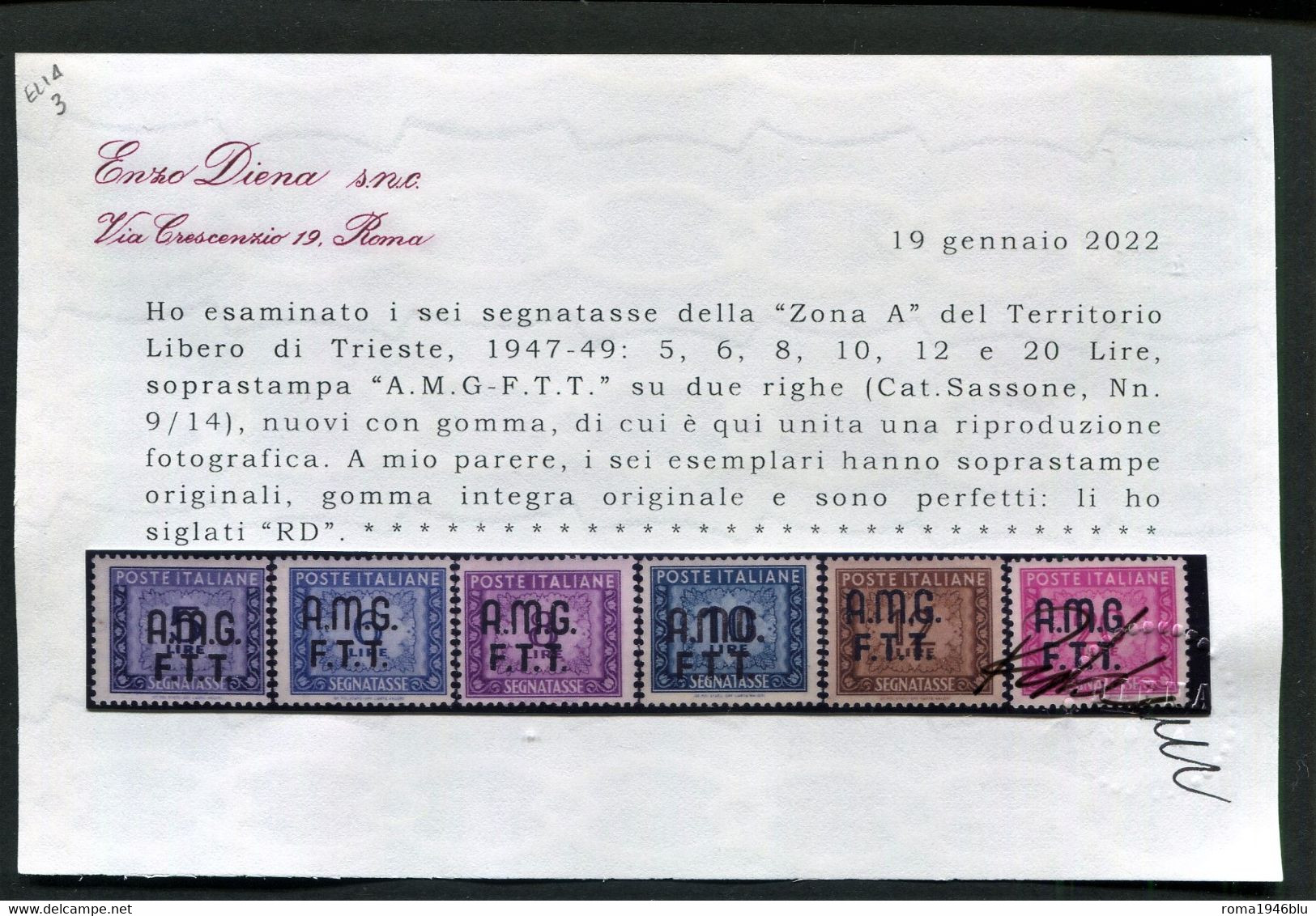 TRIESTE 1947-49 SEGNATASSE SU DUE RIGHE SERIE CPL. ** MNH LUSSO CERT. DIENA - Impuestos