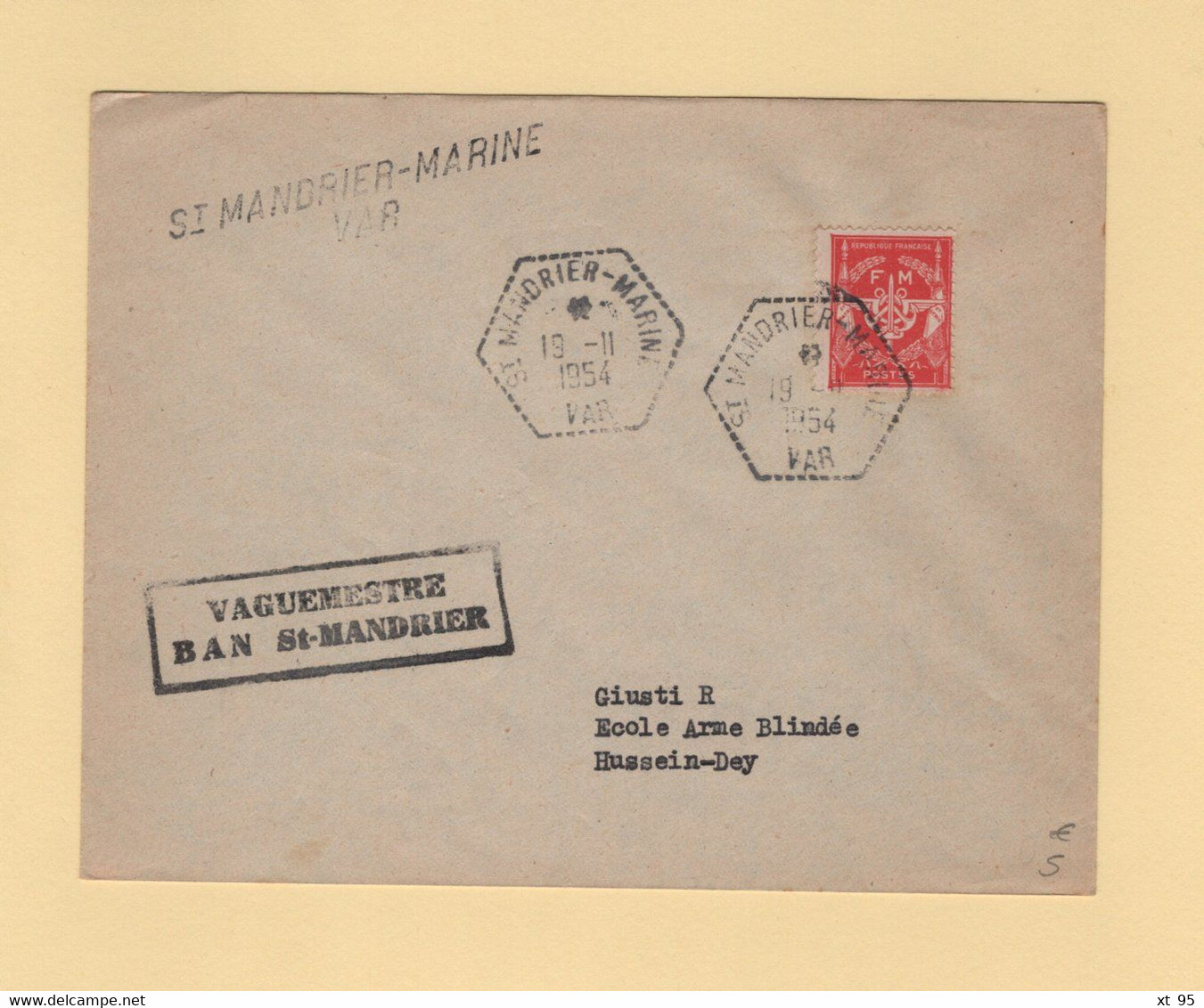 St Mandrier Marine - Var - 19-11-1954 - Vaguemestre BAN St Mandrier - Timbre FM - Military Postage Stamps