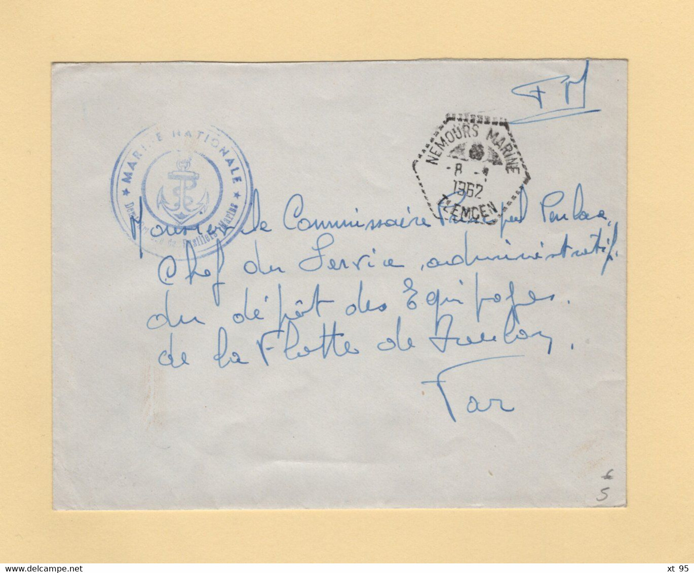 Nemours Marine - Tlemcen - 1962 - Marine Nationale - Fusilliers Marins - FM - Correo Naval