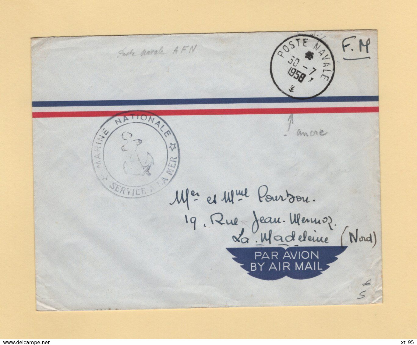 Poste Navale - 1958 - Marine Nationale - FM - Seepost