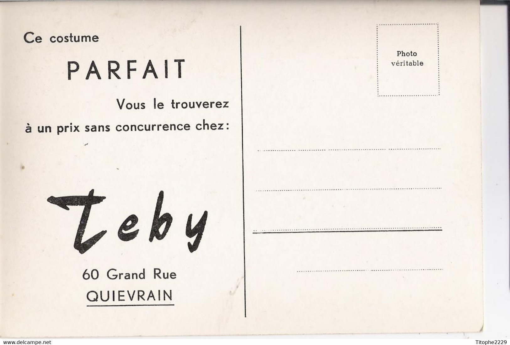 QUIEVRAIN - Carte Pub De La Boutique TEBY, 60 Grand'Rue (vente De Costumes) - Quiévrain