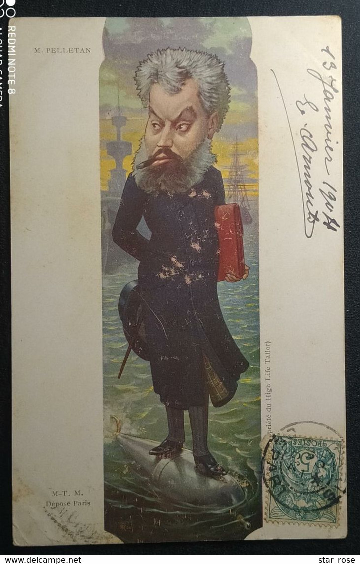 France 1904 - CARICATURE SATIRIQUE - ILLUSTRATEUR MOLOCH -  M. PELLETAN - Envoyé En Uruguay - Moloch