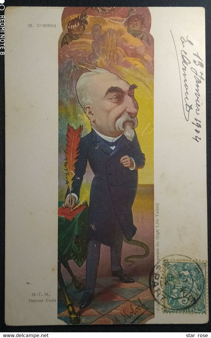 France 1904 - CARICATURE SATIRIQUE - ILLUSTRATEUR MOLOCH -  M. COMBES - Envoyé En Uruguay - Moloch