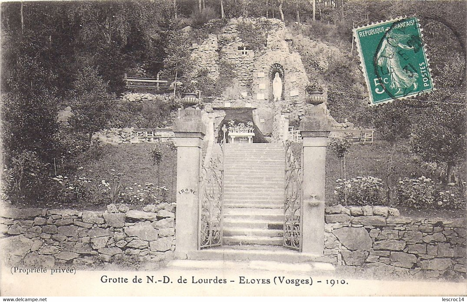 ELOYES Grotte Notre Dame De Lourdes Mention Propriété Privée 1910 - Pouxeux Eloyes