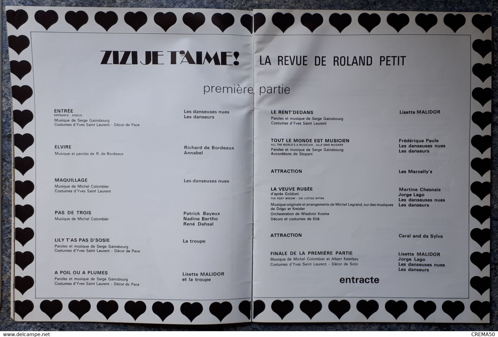 Rare Programme, CASINO De PARIS -  ZIZI JE T'AIME -  Lisette MALDOR. Yves St Laurent, Femmes Nues - Vers 1970 - Programmes