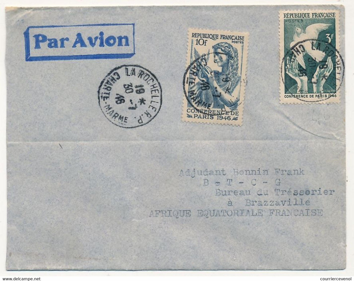 FRANCE - Env. Affr Composé Conférence De Paris - Pour Brazzaville - Cad "La Rochelle" 30/7/1948 - Lettres & Documents