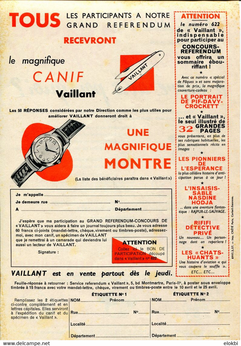 Supplément à Vaillant N°620 Pour Le Référendum De Vaillant N°622 - Vaillant