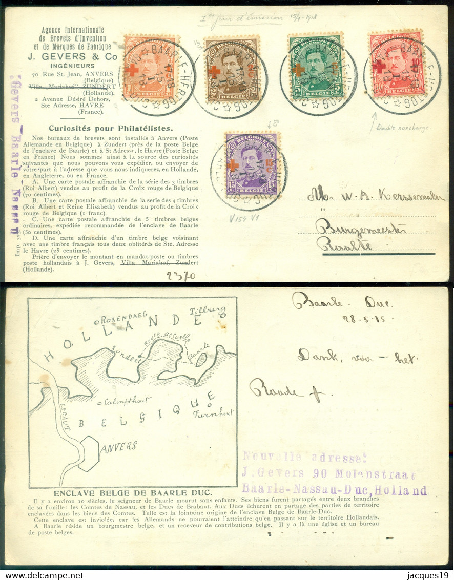 Belgie 1918 Speciale Kaart Baarle Duc FDC Rode Kruis Naar Raalte OPB 150-154 (153 Dubbele Opdruk, 154 Streep Door 2e 5) - ....-1951