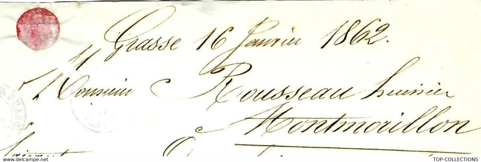 1862 RARE ENTETE  De Grasse Alpes Maritimes Par Méro Parfumeur Pour Rousseau à Montmorillon Vienne V.HISTORIQUE - Historische Dokumente