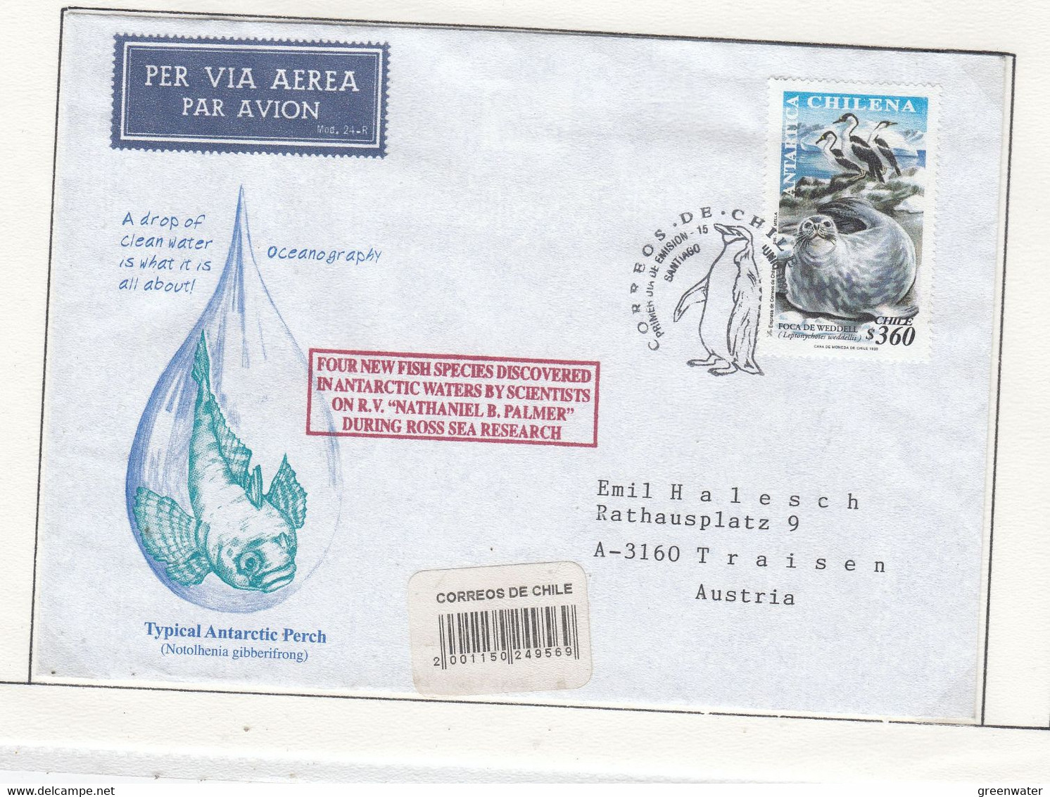 CHILE 1998 Cover "4 New Fish Discovered In The Antarctic Waters" Ca 1998 (CH163A) - Onderzoeksprogramma's