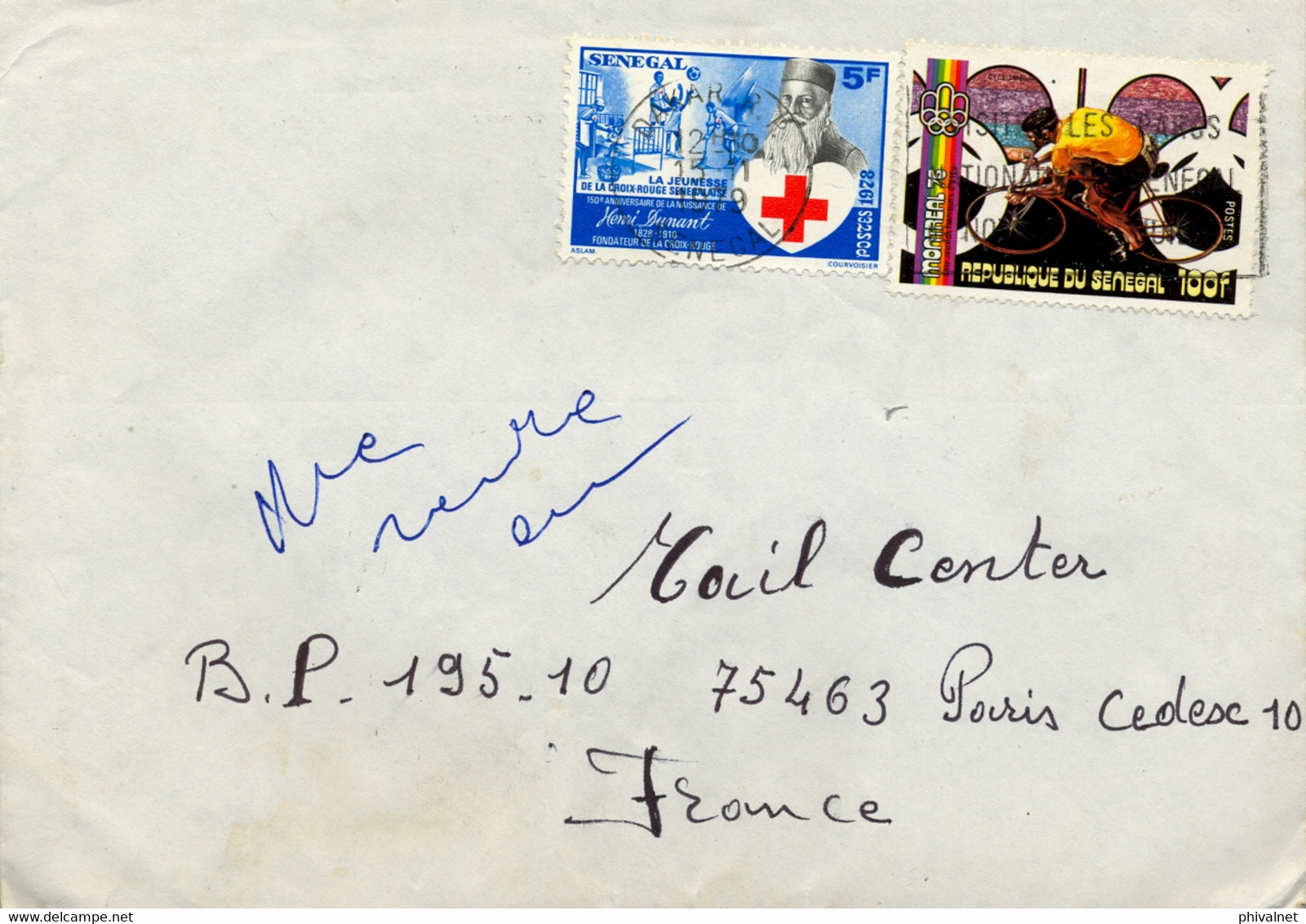 1979 SENEGAL  , SOBRE CIRCULADO , CORREO AÉREO ,  DAKAR - PARIS , MONTREAL 78 - CICLISMO , CYCLING , CRUZ ROJA , CROIX R - Sénégal (1960-...)