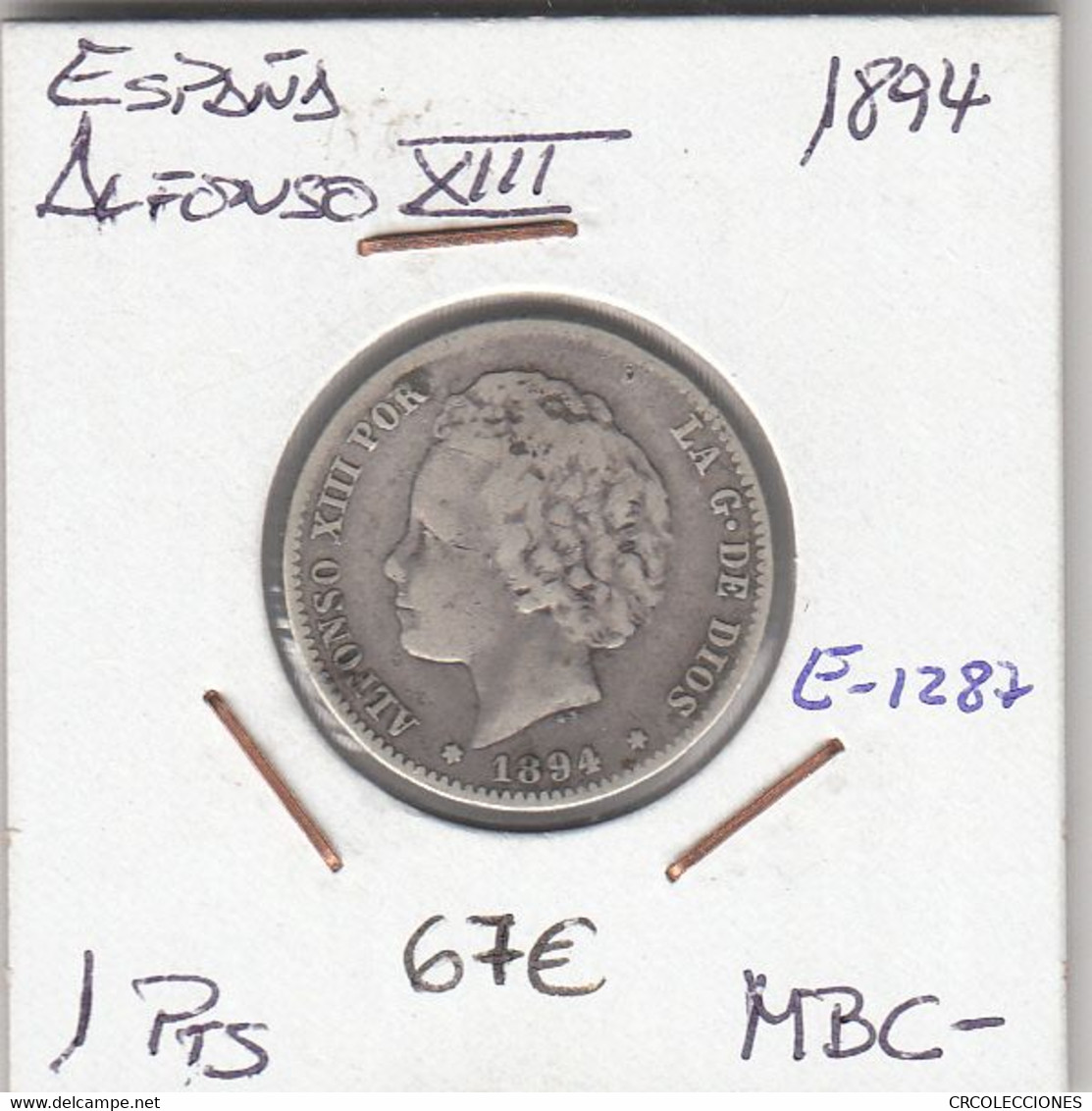 E1287 MONEDA ESPAÑA ALFONSO XIII 1 PESETA 1894 MBC- 67 - Altri & Non Classificati