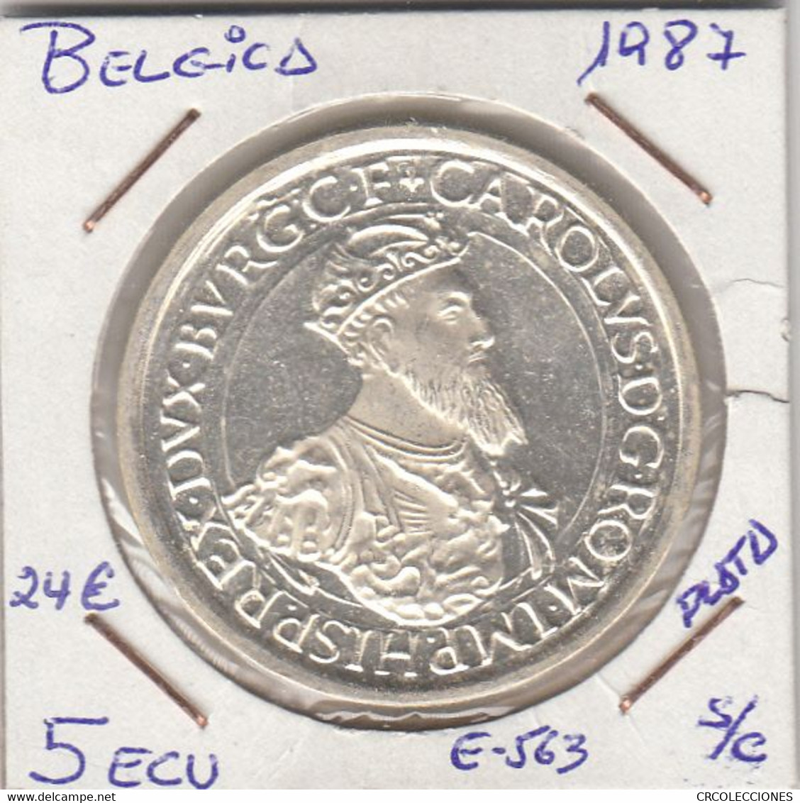 E0563 MONEDA BELGICA 5 ECUS 1987 PLATA SIN CIRCULAR 24 - Andere & Zonder Classificatie