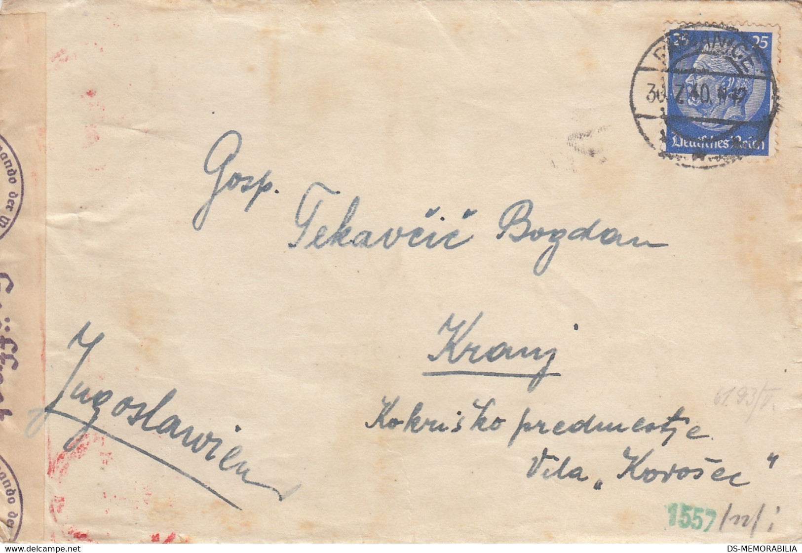 Poland Germany Censored Cover Sent To Yugoslavia , Pabianice Pabianitz 1940 - Other & Unclassified