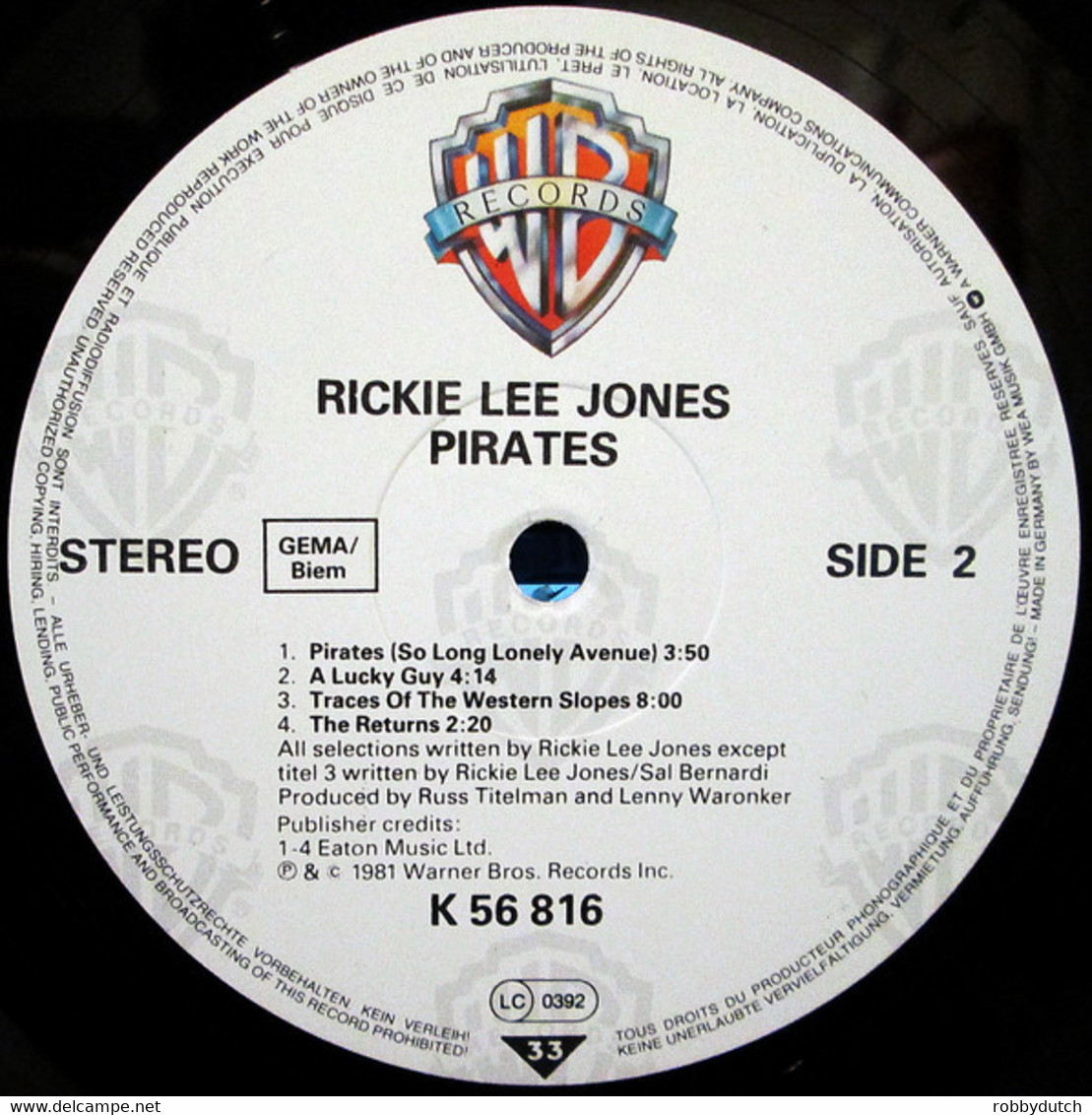 * LP * RICKIE LEE JONES - PIRATES (Germany 1981) - Soul - R&B