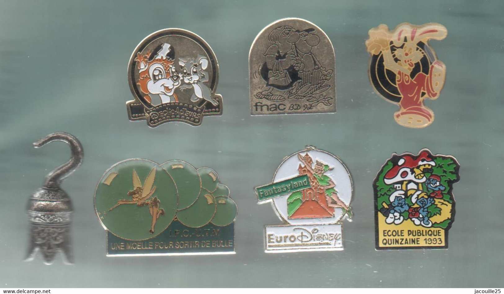 PINS PIN'S  DISNEY 1172 PETER PAN HOOK EN RELIEF PC UTM MEDECINE ROGER RABBIT  SCHTROUMPFS LES BIDOCHONS  LOT 7 PINS - Disney