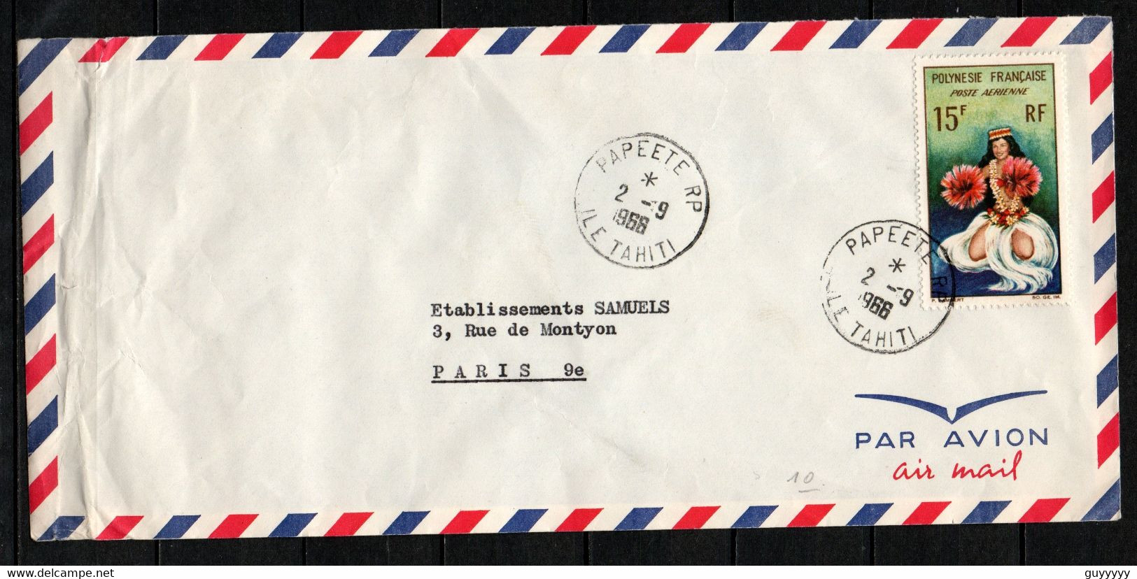 Polynésie - Lettre - 1966 - Yvert N° PA 7 - Papeete - Briefe U. Dokumente