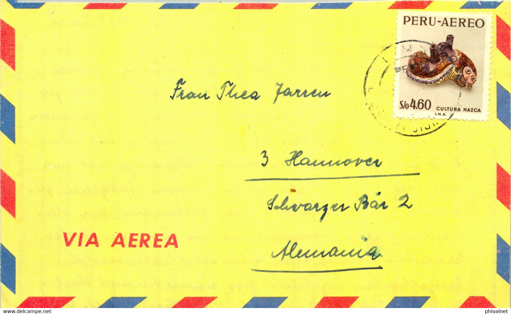 1968 PERÚ , CARTA - SOBRE CIRCULADO , CULTURA NAZCA ,VIA AÉREA , TERMINAL PESQUERA , PELICANOS , RIO BLANCO . - Perú