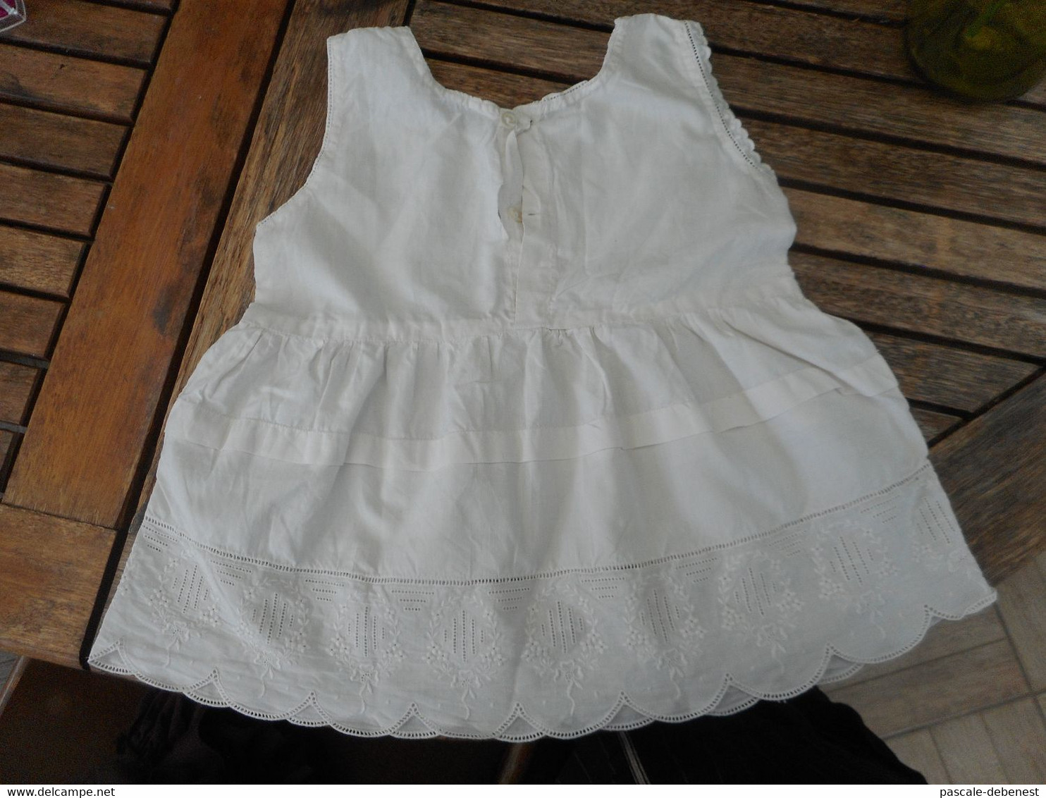 Ancienne Robe Fille Blanche Coton Dentelle - 1940-1970