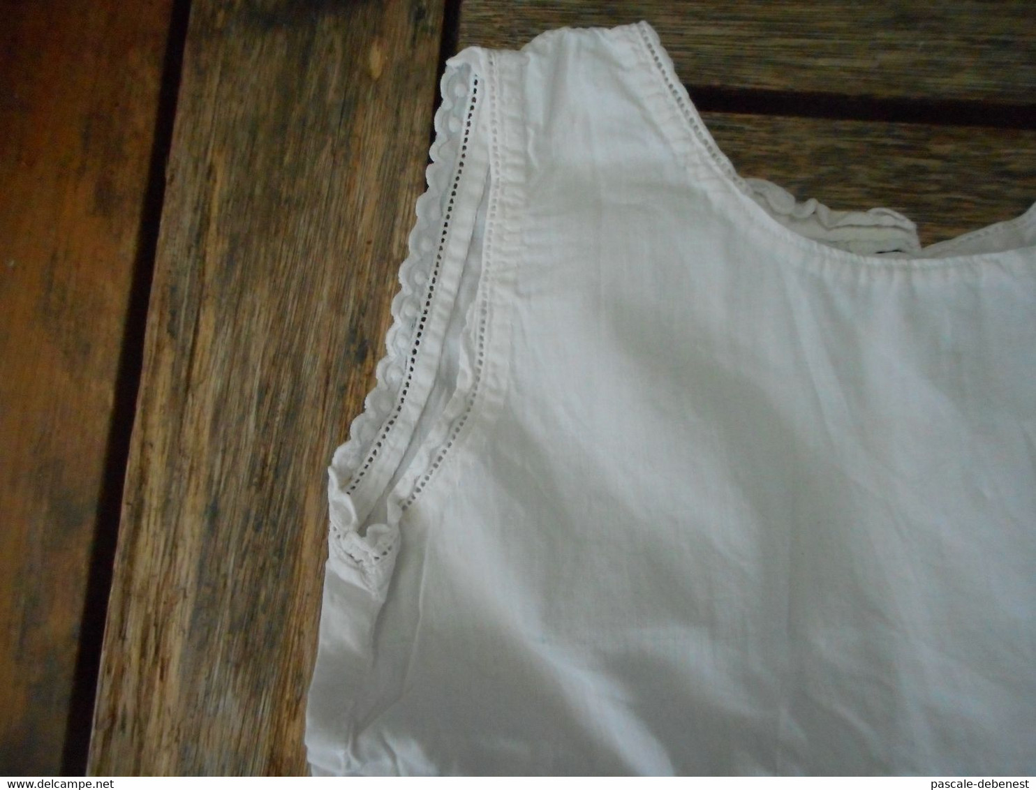 Ancienne Robe Fille Blanche Coton Dentelle - 1940-1970