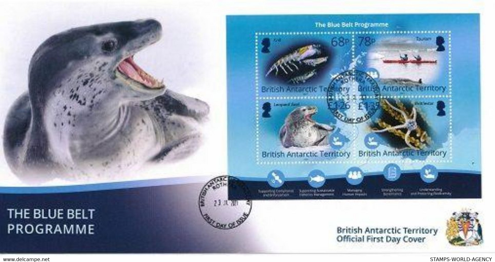 2021-11- BRITISH ANTARCTIC- BAT -  ANIMALS BLUE BELT             FDC     4V      MNH** - Faune Antarctique