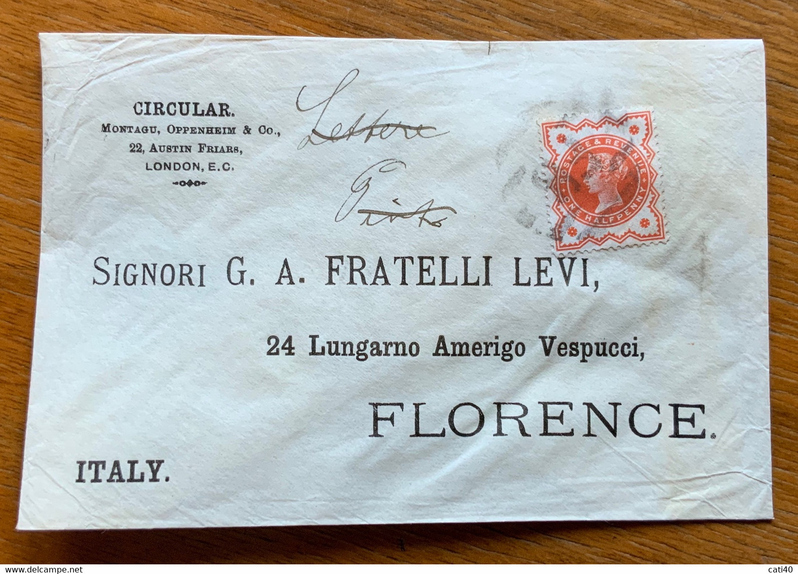 LONDON .- HAL PENNY Annullo BARRE F.B. Su Busta CIRCULAR  FRATELLI LEVI - FLORENCE - Covers & Documents