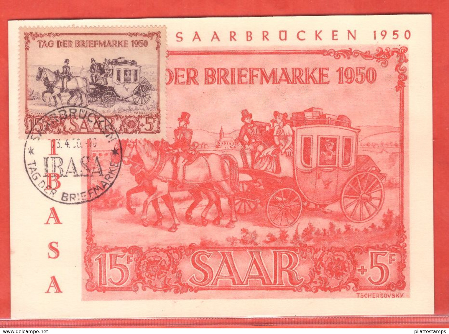 SARRE CARTE MAXIMUM JOURNEE DU TIMBRE DE 1950 DE SARREBRUCK - Maximum Cards