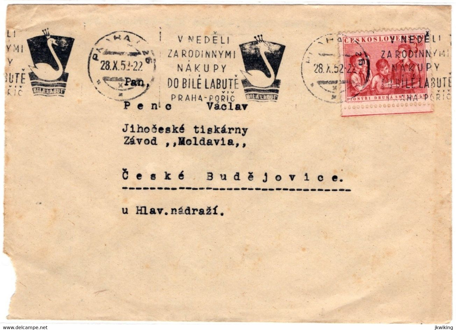 Postage Stamp Postage Stamp - Prague 025 Department Store Bílá Labuť - Swan - 15.II.1954 - Store - Cygnes
