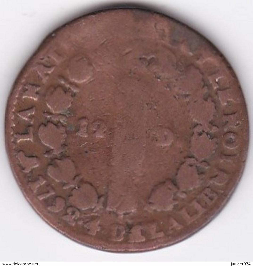 12 Deniers 1792 N Montpellier Louis XVI, Gad. 15 - 1792-1975 Convention (An II – An IV)