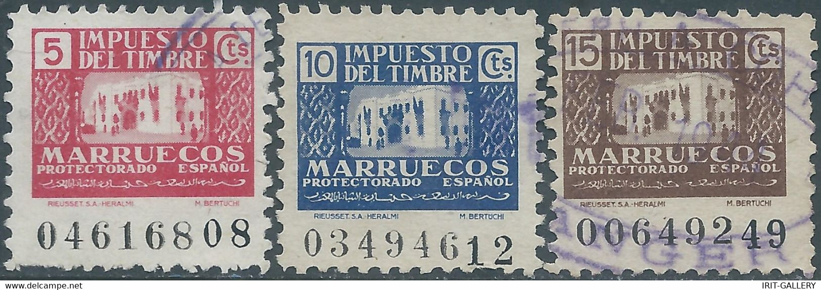 Morocco,Marocco,Protectorate Spanish (Morocco) STAMP TAX ,Revenue Fiscal 5-10-15c,Used - Marruecos Español