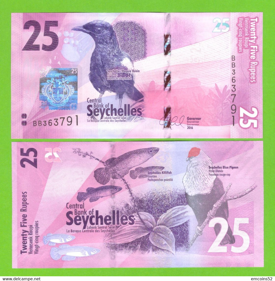 SEYCHELLES 25 RUPEES 2016  P-48  UNC - Seychelles