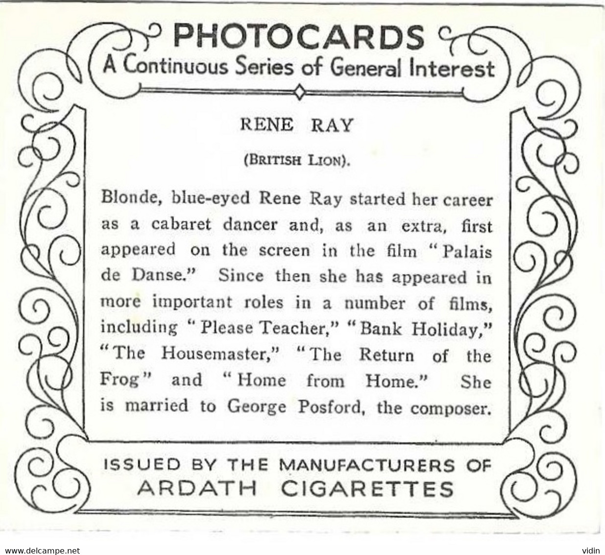 Photocard Cigarettes Ardath Diana - Documents