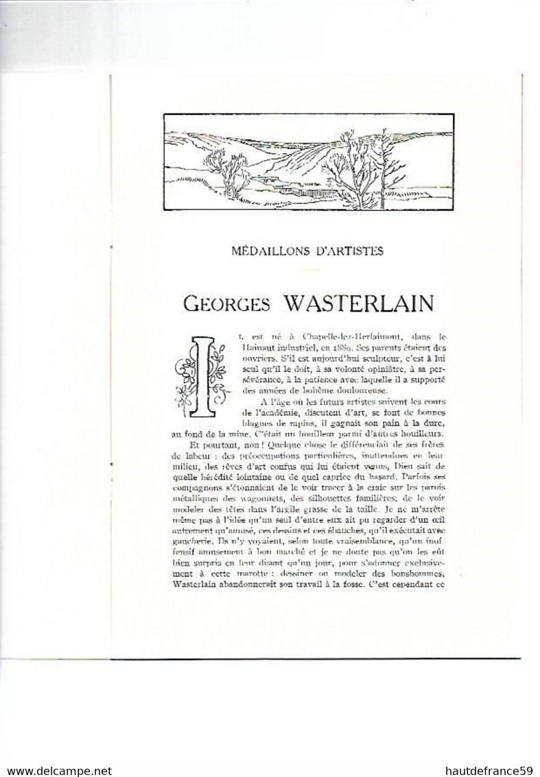 Monographie 1937 Médaillons D Artistes GEORGES WASTERLAIN édit Vie Wallonne Liège Né En 1889 à Chapelle-lez-Herlaimont - Autres & Non Classés