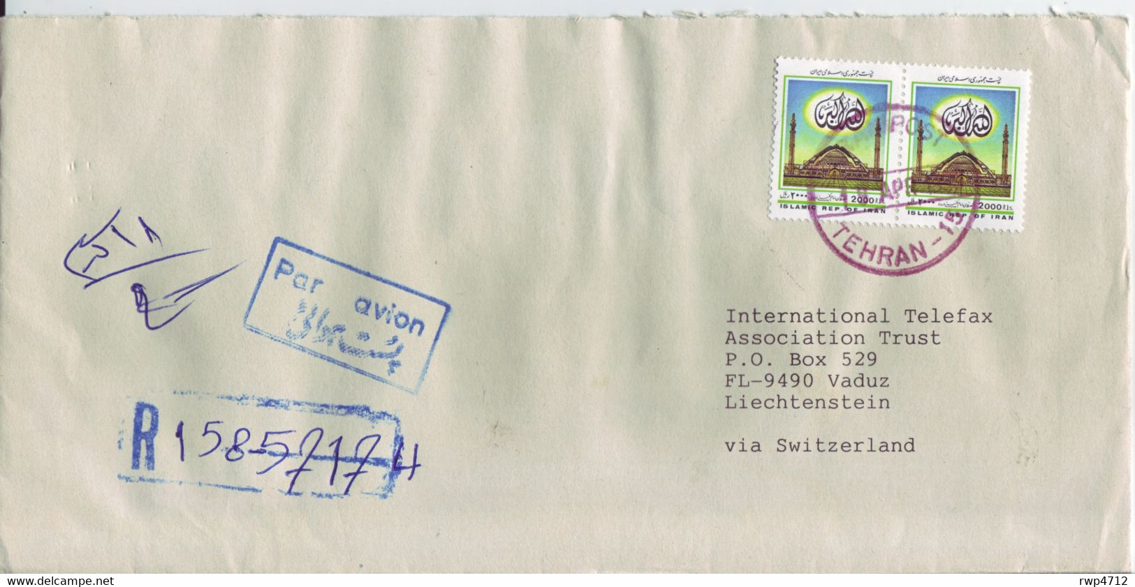 IRAN  R-Luftpostbrief  Registered Airmail Cover To Liechtenstein - Iran