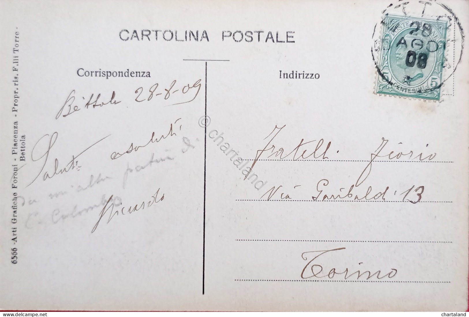 Cartolina - Bettola ( Piacenza ) - Piazza Cristoforo Colombo - 1909 - Piacenza