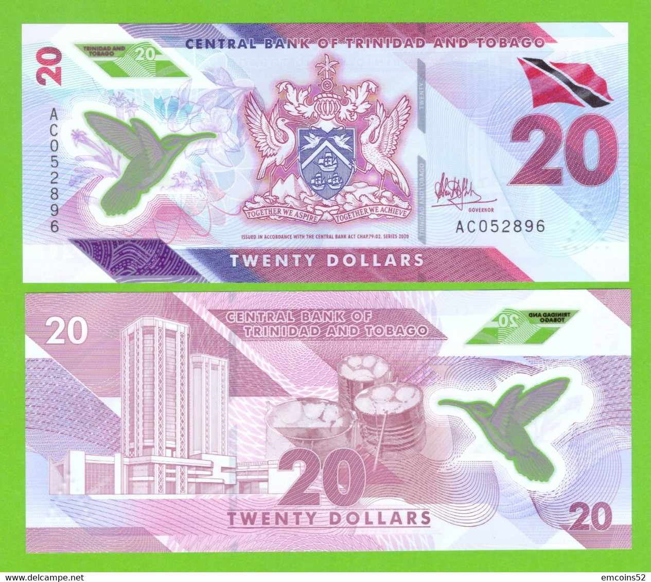 TRINIDAD & TOBAGO 20 DOLLARS  2020  P-W63  UNC - Trinidad & Tobago