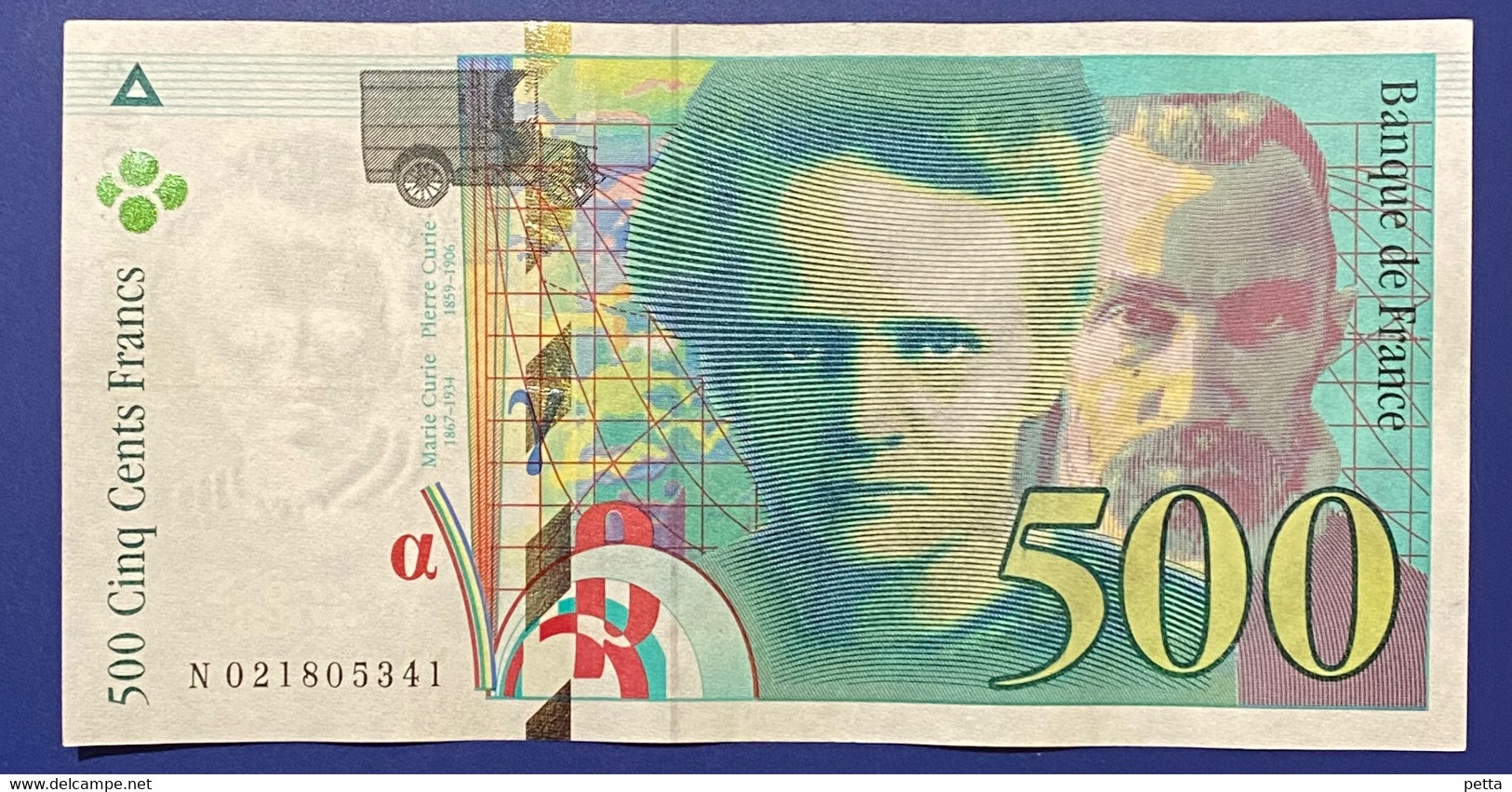 Billet De 500 Francs Pierre Et Marie Curie De 1994 / Alph N 021805341 / Vendu En L’état - 500 F 1994-2000 ''Pierre En Marie Curie''