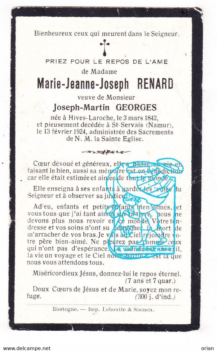 DP Marie Jeanne Renard ° Hives La Roche-en-Ardenne 1842 † Saint-Servais Namur 1924 X Joseph Martin Georges - Santini