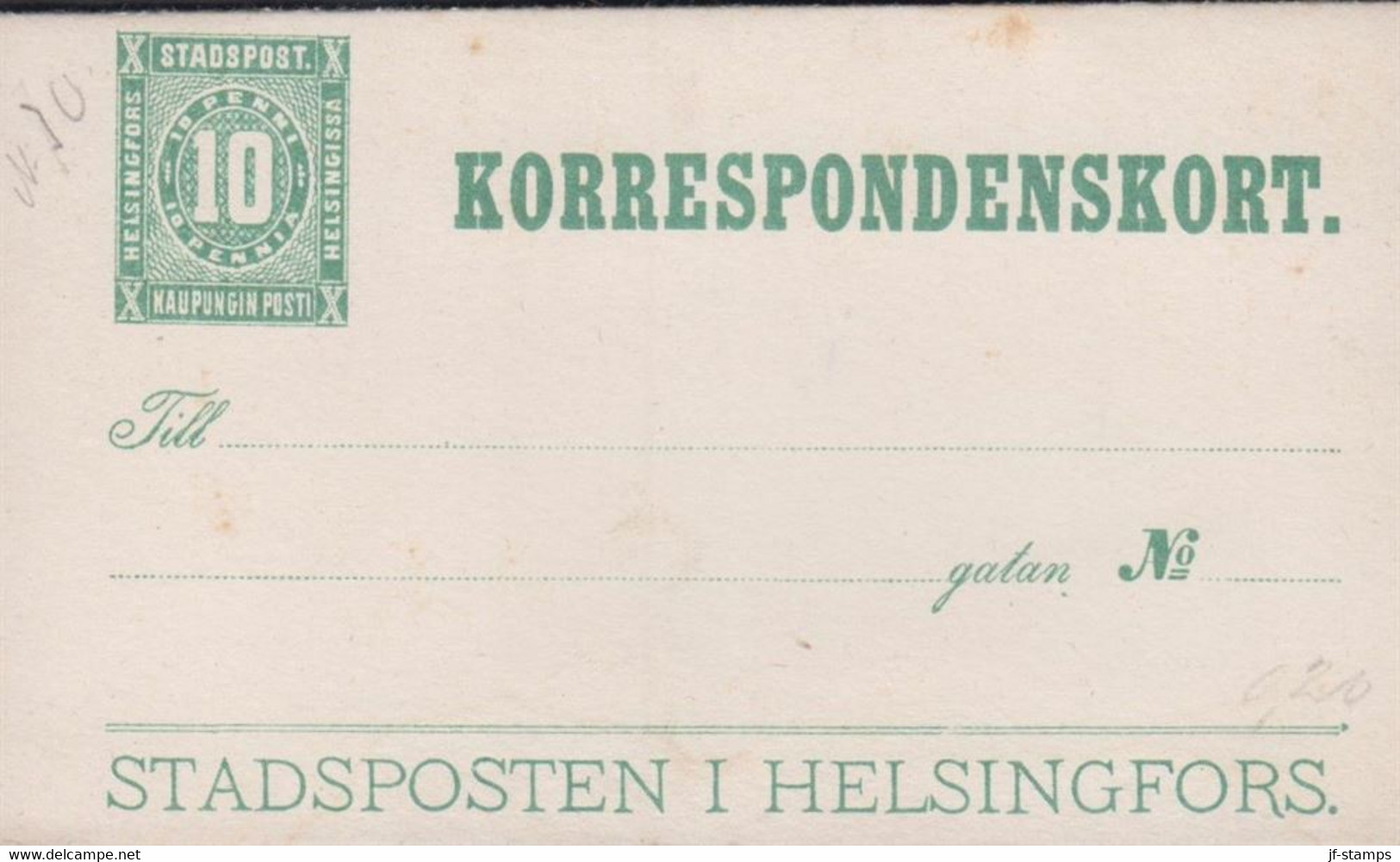 STADSPOSTEN I HELSINGFORS 10 PENNI KORRESPONDENSKORT. - JF427980 - Ortsausgaben