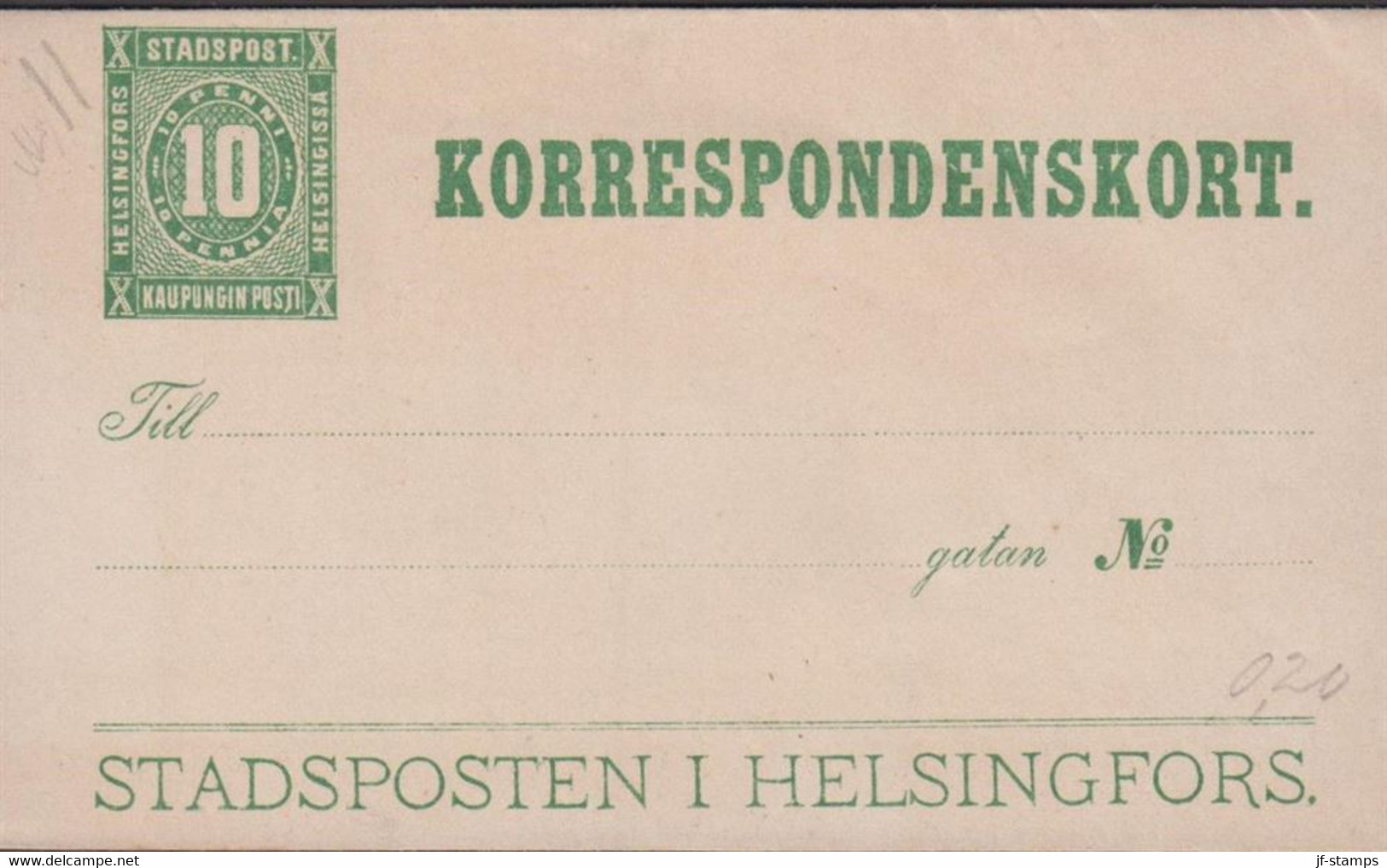 STADSPOSTEN I HELSINGFORS 10 PENNI KORRESPONDENSKORT. - JF427981 - Local Post Stamps