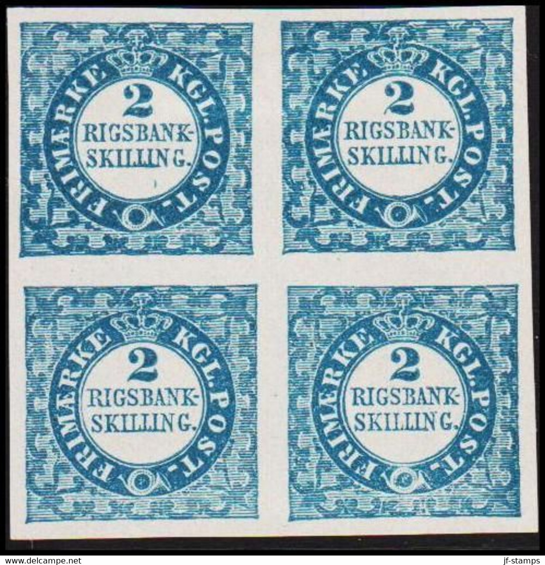 1886. Official Reprint. 2 R.B.S.  Blue White Paper, Without Burlage. 4-block With One Stam... (Michel 2 ND 1) - JF515642 - Ongebruikt