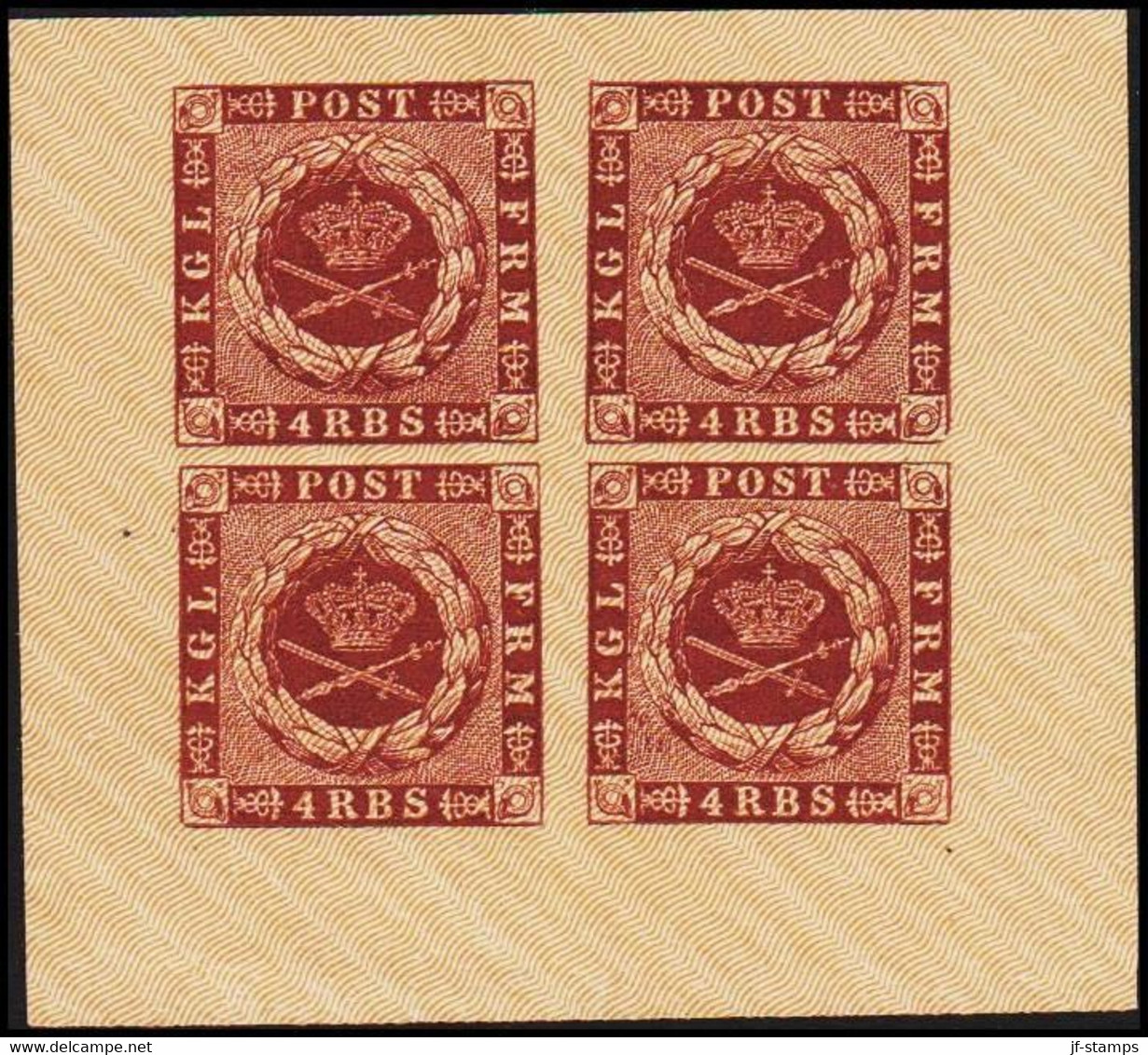 1886. Official Reprint. 4. R.B.S. Brown, Without Line After POST.  Burlage IIa. BLOCK OF F... (Michel 1 ND 1) - JF515643 - Neufs