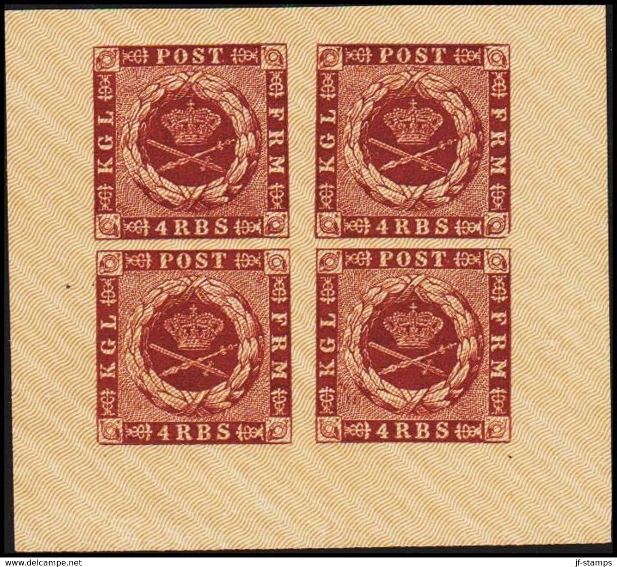 1886. Official Reprint. 4. R.B.S. Brown, Without Line After POST.  Burlage IIa. BLOCK OF F... (Michel 1 ND 1) - JF515643 - Unused Stamps