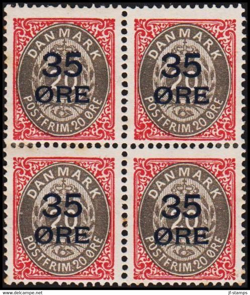 1912. Surcharge. 35 Øre On 20 Øre Grey/carmine. Normal Frame 4-block Hinged. (Michel 61I) - JF515647 - Unused Stamps
