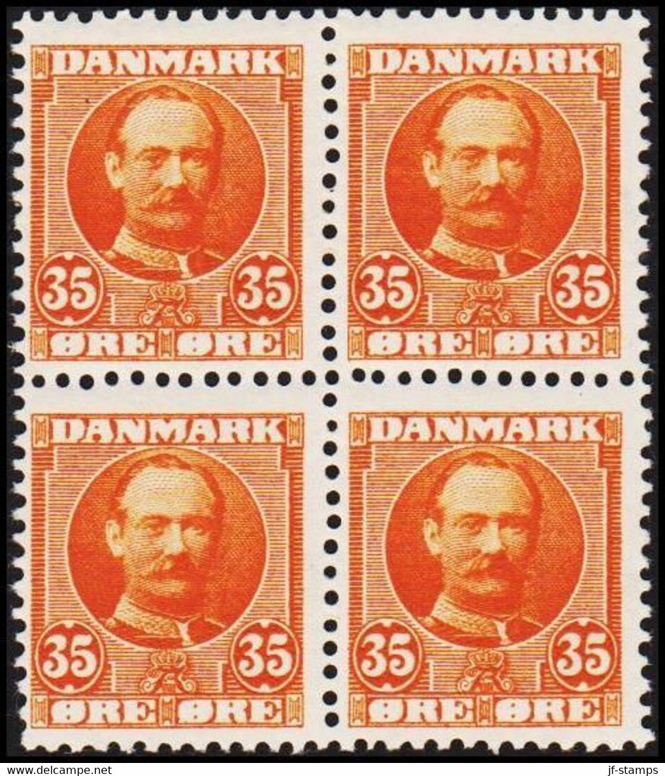 1912. DANMARK. King Frederik VIII. 35 Øre Orange 4-block Never Hinged. (Michel 57) - JF515653 - Ungebraucht