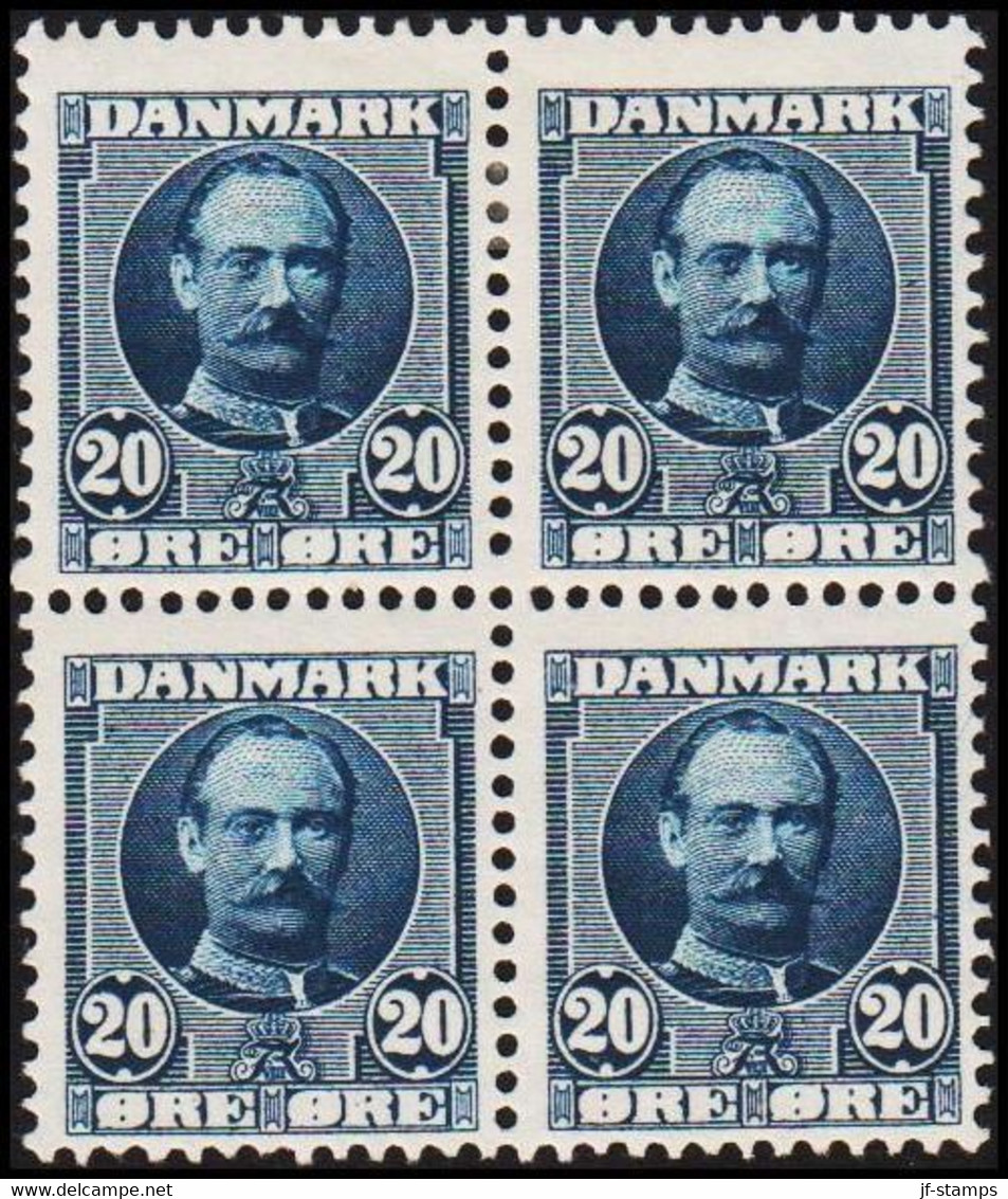 1907. DANMARK. King Frederik VIII. 20 Øre IN 4 BLOCK With 2 Stamps Never Hinged And 2 Hinged.... (Michel 55a) - JF515656 - Neufs