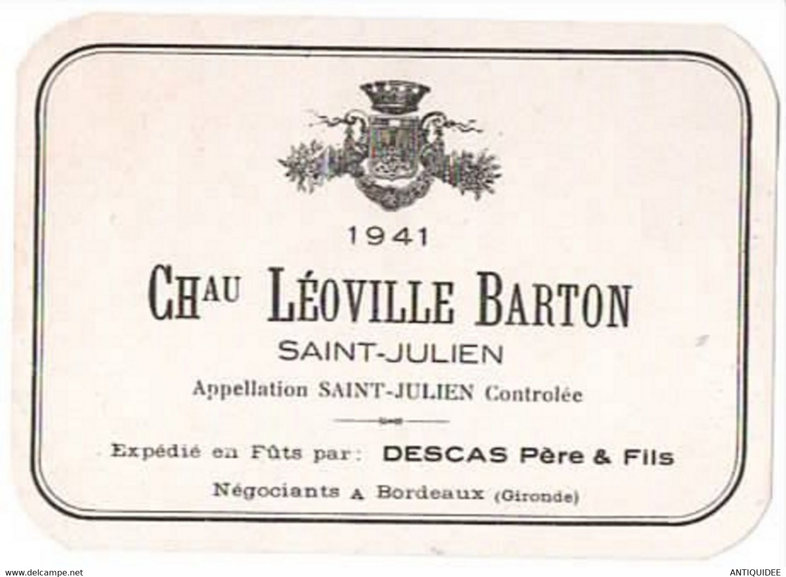 SAINT-JULIEN  -  Chateau Léoville BARTON 1941 - Bordeaux